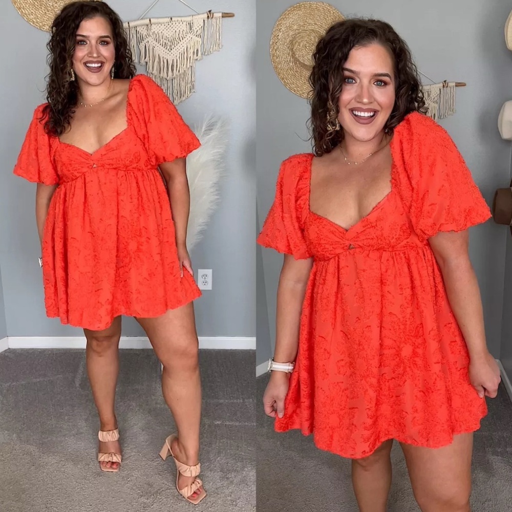 Orange Sweetheart Flutter Sleeve Mini Dress